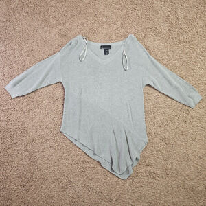 Lane Bryant Pullover Top Womens 14/16 Gray Ribbed Asymmetrical Hem 3/4 Sleeve